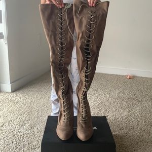 Over the knee taupe boots